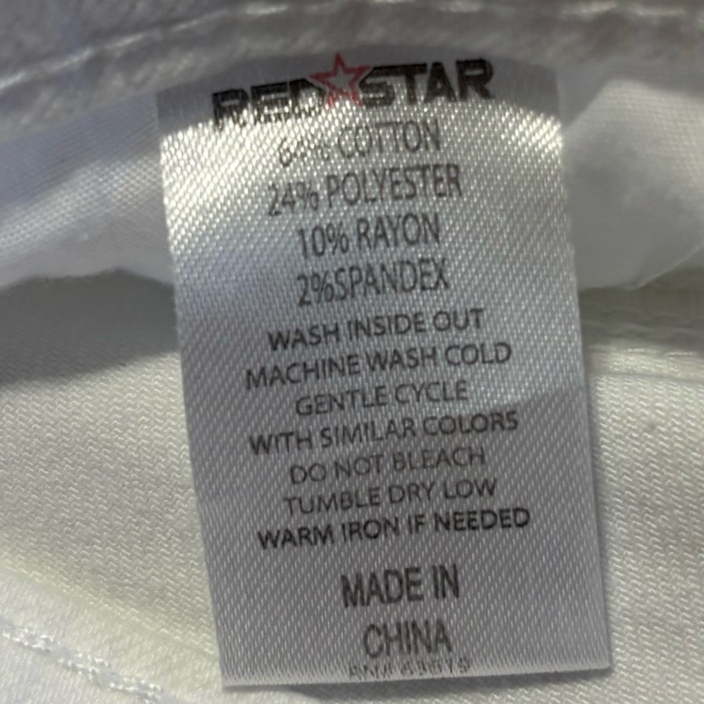 Red Star White Denim Jean Shorts - Picture 8 of 8